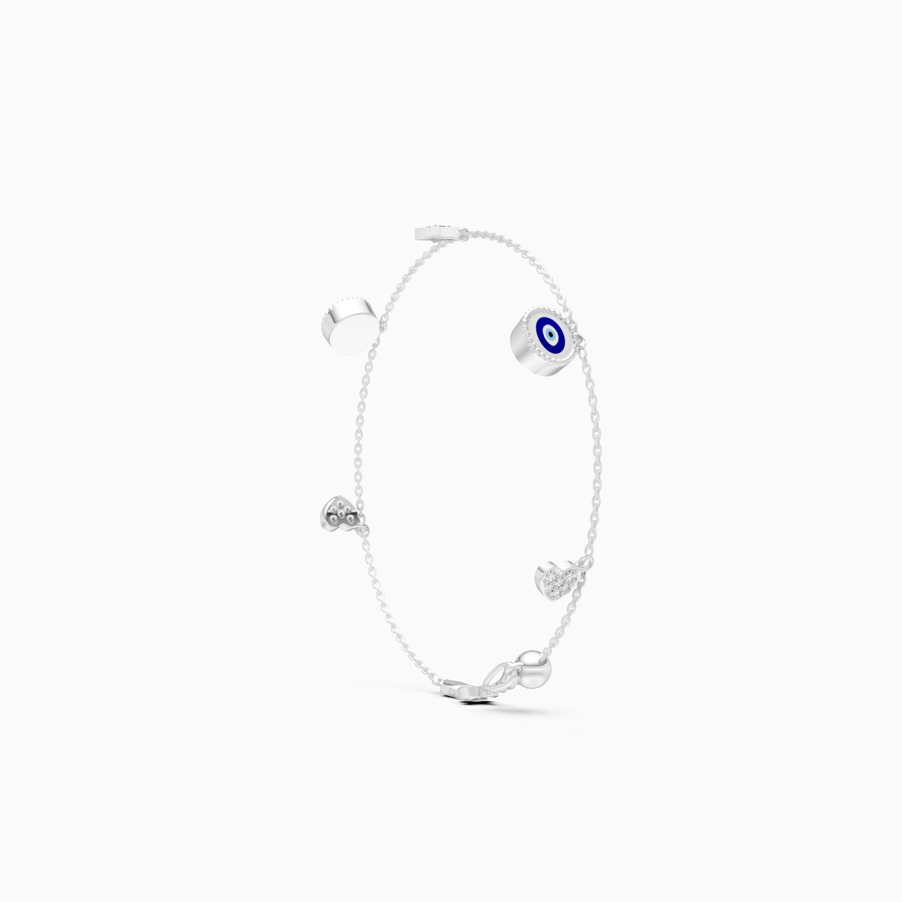 Evil Eye & Heart Charm Lab Grown Diamond Bracelet